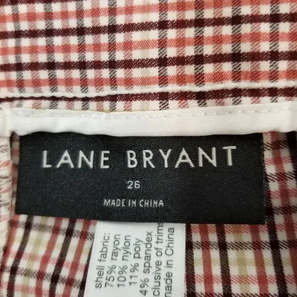 Lane Bryant Signature Fit Ankle 4 Season Women's Plaid Check Pants Rusty Red 26 - Picture 5 of 11